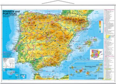 Produktbild von Spanien und Portugal physisch. Wandkarte