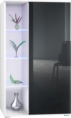 Produktbild von Vladon Vitrine Davos, Germany, Standvitrine mit 3 Glasböden und 8 Fächer inkl. LED, Weiß matt/Schwarz Hochglanz (71,5 x 134 x 35 cm)