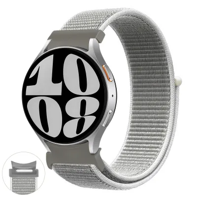 Produktbild von FFO2World klassisches Nylonarmband für Samsung Galaxy Watch 7/FE/6/6 Pro/5/5 Pro/4/4 Classic (40/44 mm), Schnellverschluss, nahtlose Passform, Weiß