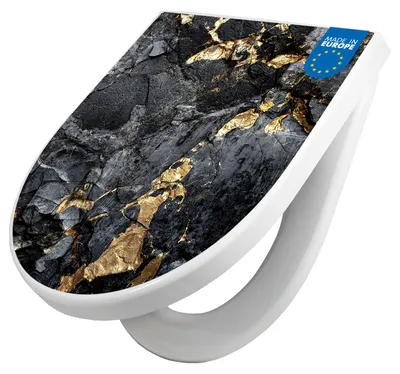 Produktbild von WC Sitz mit Absenkautomatik D Form Motiv Schwarzer Marmor mit Gold 1 [TDW3 13588]