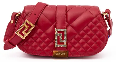 Image de Versace sac matelassé rouge, ferrure Greca, cuir d’agneau