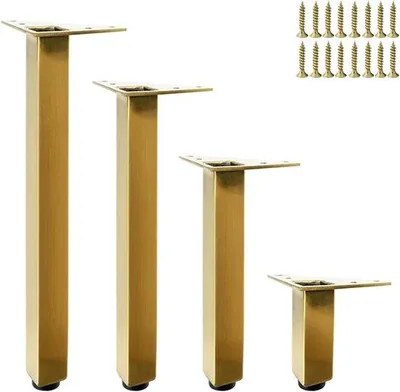 Productafbeelding van Meubelpoten Set - Metalen Voeten - Meubels Opknappen - Verstelbare Hoogte - 60 cm - Goud