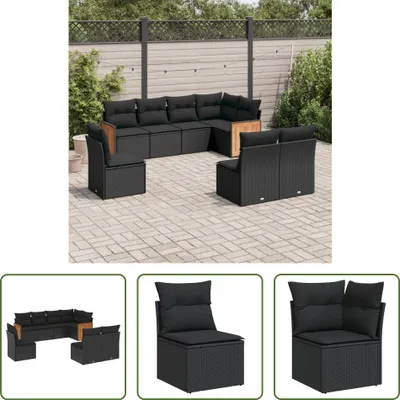 Produktbild von The Living Store 8-tlg. Garten-Sofagarnitur mit Kissen Schwarz Poly Rattan