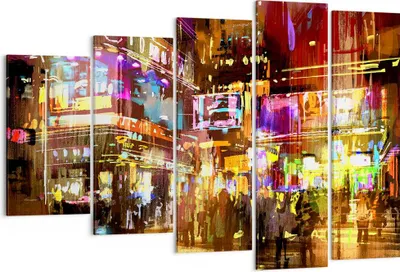 Produktbild von Bild auf Leinwand - Leinwandbild - Street Lichter Nacht Illustration - 150x100cm - Wand Bild - Wanddeko - Leinwanddruck - Bilder - Kunstdruck - Leinwand bilder - Wandkunst - EG150x100-3199