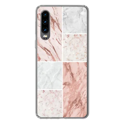 Produktbild von MuchoWow® Handyhülle Schutzhülle Hülle für Huawei P30 Marmor - Weiß - Rosa Silikon Softcase Handy Hülle - Kartenbesitzer