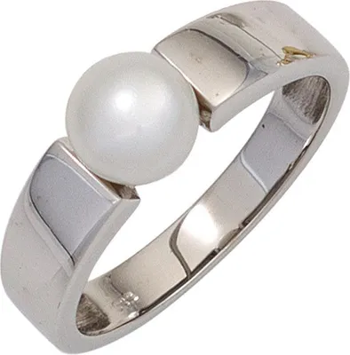Produktbild von Ring Damenring mit Süßwasser Perle weiß 333 Gold Weißgold schlicht Goldring, Ringgröße:Innenumfang 54mm  Ø17.2mm