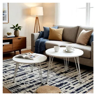 Produktbild von 2 Stück runde Beistelltische aus Holz, Couchtisch Set, Ø 50 cm und Ø 40 cm, geeignet für Wohnzimmer und Schlafzimmer, Weiß