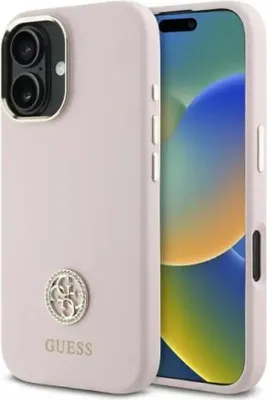 Produktbild von Guess Silikon Logo Strass 4G Hülle für Iphone 16 - Hellrosa