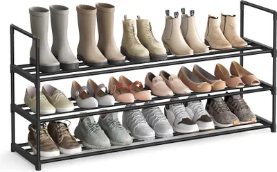 Produktbild von Schuhregal mit 3 Ebenen, Schuhständer aus Metall, Schuh-Organizer für 15-18 Paar