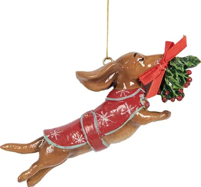 Produktbild von Clayre & Eef Weihnachtsanhänger Hund 12x2x4 cm Braun Kunststoff
