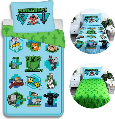 Produktbild von Minecraft Bettwäsche-Set mit Reißverschluss FÜR SPIELER, Baumwollbettwäsche für Jungen 140 x 200 cm,