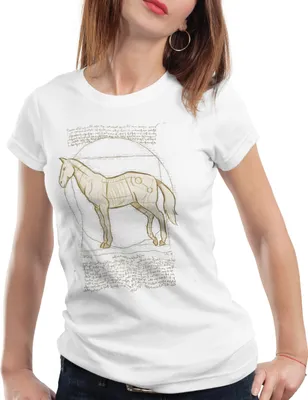 Produktbild von style3 Vitruvianisches Pferd Damen T-Shirt stute hengst pony reiten, Farbe:Weiß, Größe:L