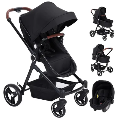 Produktbild von Baby Kinderwagen 3-in-1 - Kombikinderwagen Buggy - Für Neugeborene und Kleinkinder - Verstellbare Rückenlehne - Klappbar - 20 kg - Schwarz