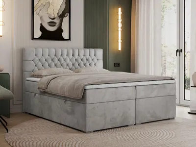 Obrázek produktu pro Kontinentální postel Boxspring PERA s úložným prostorem - 180x200 cm - Tvrdé (H4)|Světle šedá Samet - Topper T25