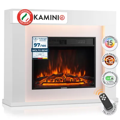 Immagine prodotto di KAMINIO Camino elettrico MATTI - Caminetto da pavimento con riscaldamento, effetto fiamma 3D, luce ambiente a LED, telecomando - Bianco