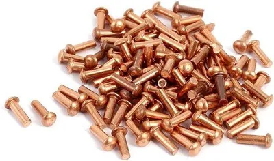 Productafbeelding van Koperen, massieve klinknagels, riemhouderband, goudkleurig, 100 stuks, 2x6 mm, 7,5 mm