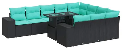 Zdjęcie produktu dla vidaXL 11-częściowa sofa ogrodowa z poduszkami z czarnego polirattanu
