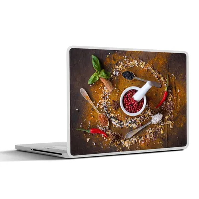 Produktbild von MuchoWow® Laptop Aufkleber Sticker Cover Mörser - Kräuter - Löffel - Gewürze - Braun - Pfeffer 30x21 cm - Sticker für Laptop - Selbstklebend