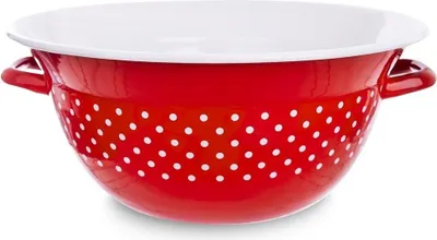 Zdjęcie produktu dla Miska emaliowana retro Orion CZERWONA W BIAŁE KROPKI 26 cm