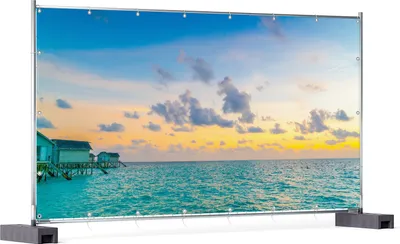 Produktbild von Wallario XXL Outdoor-Poster für Garten oder Balkon, Motiv Wasserhäuser auf den Malediven, in ca. 340 x 173 cm