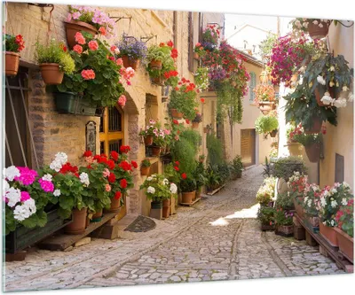 Produktbild von Bilder auf glas - Blume Straße Haus - 100x70cm - Glasbilder - Wandbilder - Kunstdruck - zum Aufhängen bereit - Wanddekoration aus Glas - Glas Bilder - Wandbild auf Glas - Einteilig - GAA100x70-3586