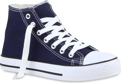 Produktbild von Mytrendshoe Freizeit Damen Sneakers High Viele Farben & Größen Canvas Schuh 811070, Farbe: Dunkelblau, Größe: 36