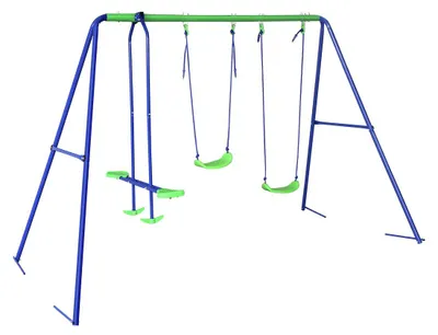 3-in-1 Gartenschaukel mit 2 Schaukelstühlen, Metallrahmen
