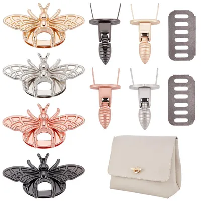 4er-Set Bienenschloss-Drehverschlüsse für Taschen, 4 Farben, Metall