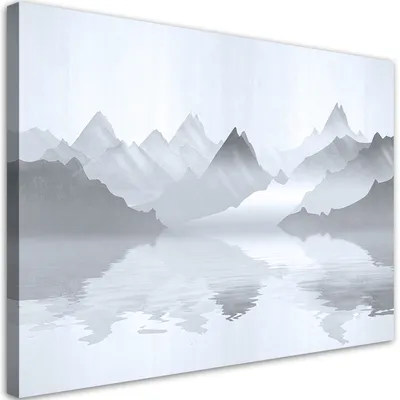 Produktbild von Leinwandbild Berge am See Abstraktion 90x60 Feeby Grau bild für die wand bereit zum aufhängen