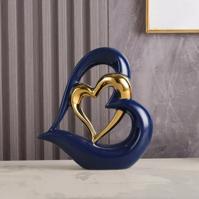 Zdjęcie produktu dla Dekoracja serca – podwójne serce, ceramiczna figurka – kreatywna dekoracja – do biura/jako prezent – rzeźba do dekoracji domu – elegancki design