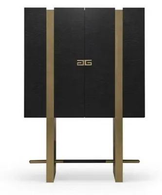 Produktbild von Schwarze Vitrine, 1 Schublade, Holz, Modern, Dunkles Holz, Freistehend