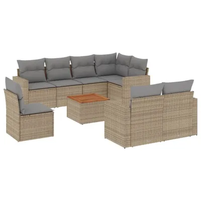 Produktbild von vidaXL 9-tlg. Garten-Sofagarnitur mit Kissen Beige Poly Rattan
