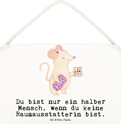 Produktbild von Mr. & Mrs. Panda Wandbild Holz Raumausstatterin Herz DIN A6 - Weiß - Geschenk, kleine aufmerksamkeit, Wandschild, holzbild, Türschild, Schild
