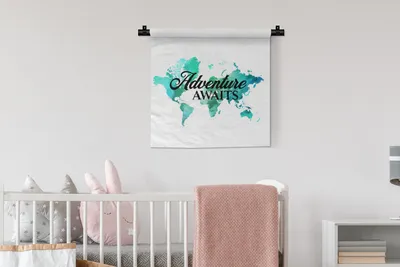 Produktbild von MuchoWow® Wandteppich Wandbehang Weltkarte - Sprichwörter - Aquarell 60x60 cm Tapisserie Dekoration Wandtuch - Dekorationen - Wand Decke
