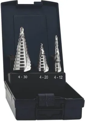 Produktbild von EXACT HSS Stufenbohrer-Set 3teilig 4 - 12 mm, 4 - 20 mm, 6 - 30 mm 08004 1/4" (6.3 mm) 1 Set (08004)