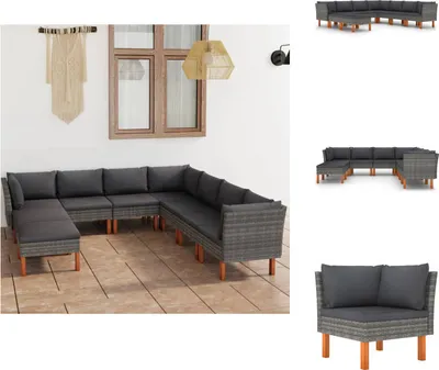Image de vidaXL Ensemble de salon de jardin 9 pièces avec coussins Poly Rotin Gris - Ensemble de meubles de jardin