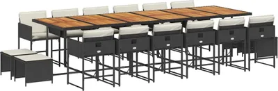 Obrázek produktu pro vidaXL 17dílný zahradní jídelní set s polštáři Black Poly Rattan