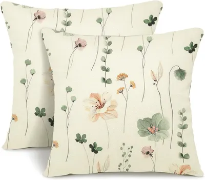 Produktbild von Kissenbezug 40x40 2er Set Dekokissen Leinen Sofakissen,Zierkissen Florales Aquarellgemälde Kissenbezüge,für Sofa Schlafzimmer Wohnzimmer Outdoor Kissenhülle 40x40cm A258-16