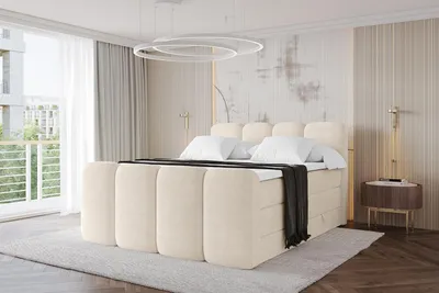Produktbild von ALTDECOR Boxspringbett mit Fußteil - NINA-Z KING - 140x200 Beige- Komplett-Set mit H3 und H4 Matratzen und Topper, Polsterbett mit Bettkästen, Lattenrost, Bett mit Stauraum, Doppelbett, Boxbett