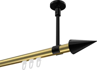 Produktbild von Interdeco Innenlaufstange / Gardinenstange mit Innenlauf Messing-Optik / Schwarz, Typ Sonette Savio (Kegel) Deckenmontage, 20 mm Ø 1-läufig, 180 cm