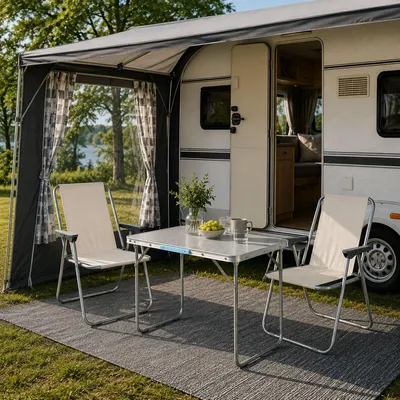 3tlg Campingmöbel Set Outdoormöbel Camping Alu L70xB50xH59cm Beige