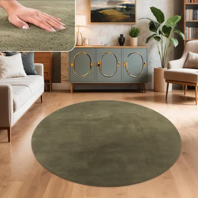 Produktbild von Paco Home Teppich Wohnzimmer Kunstfell Shaggy Hochflor Waschbar In Waschmaschine Soft Uni 160 cm rund