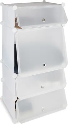 Produktbild von Relaxdays Schuhregal Kunststoff, Regalsystem 4 Fächer, Steckregal, mit Türen, für 8 Paar, HBT 91 x 49 x 36,5 cm, weiß