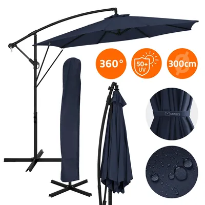 Produktbild von ML-Design Ampelschirm Ø 300 cm Navy Blau Alu Sonnenschirm mit Kurbel, Abdeckung & Ständer UV50+ Sonnenschutz & wasserabweisend 360° drehbar & neigbar