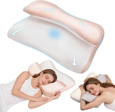 Produktbild von Nackenkissen 2-in-1, Memory-Schaum, für Nacken- und Schulterschmerzen, 2 abnehmbare Bezüge, für Seitenschläfer