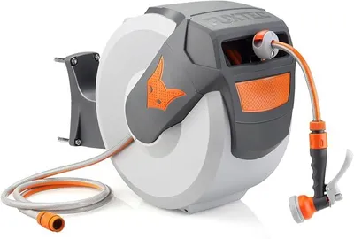 Imagen del producto de Silecomplaza - Carrete automático para manguera FX-WSA30 – Manguera de jardín de 30 metros, 1/2 pulgada – Enrollador de manguera para montaje en pared, incluye pistola de mano y conexiones – Giratorio 180° (65x29x46 cm)