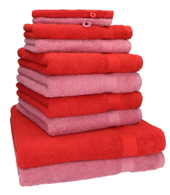 Produktbild von Betz 10-tlg. Handtuch-Set PREMIUM 2 Duschtücher 4 Handtücher 2 Gästetücher 2 Waschhandschuhe  Farbe:  rot & altrosa
