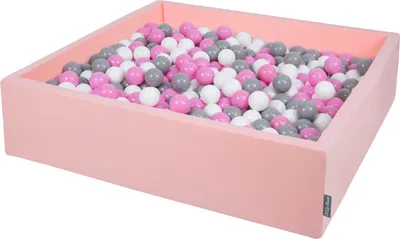 Produktbild von KiddyMoon quadrat bällebad bällepool 120x30cm/1000 bälle ∅ 7cm eckig ballgruben für babys spielbad kleinkinder, hergestellt in der eu, rosa:grau-weiß-pink