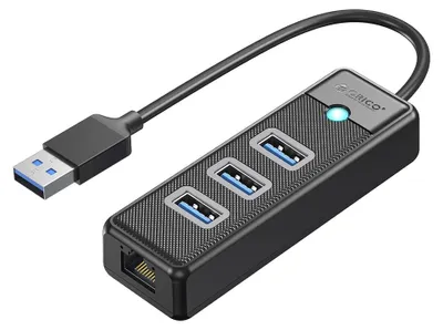 Produktbild von Orico PW3UR25-U3 USB-Hub mit 4 Anschlüssen (3x USB-A 3.0, 1x RJ45 2,5G Ethernet, 1,8 m Kabel