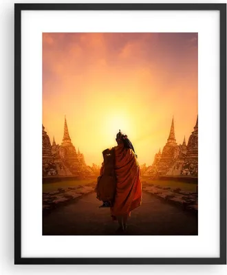 Produktbild von Gerahmtes Poster - Schwarzer Rahmen - Tempel Mönch - 40x50 cm - Wand Bild - Wanddeko - Wandbilder - Kunstposter - Wandposter - Bilderrahmen - Bilder - Kunstdruck - Wandbild - P2BPA40x50-3472
